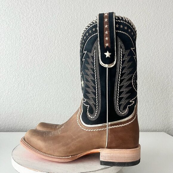 Lane RODEO HOUSTON Mens Cowboy Boots 10 Brown Leather Western Mid Calf Blunt Toe - Picture 4 of 11